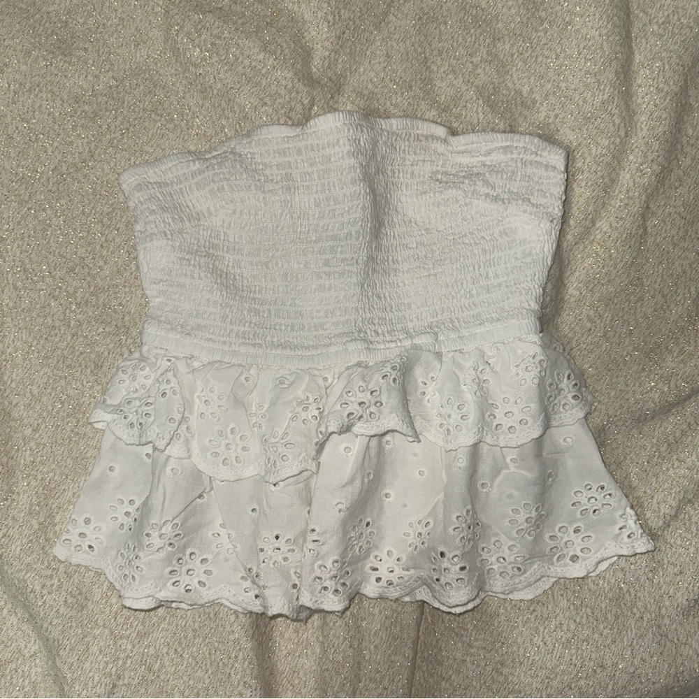 RSQ White Strapless Eyelet Blouse